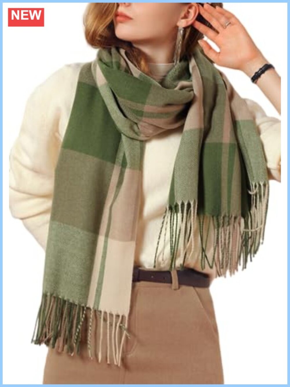 Women's Cashmere Like Shawl Scarf Warm Knit Tassel Plaid Wrap Winter